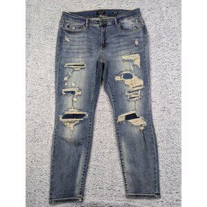Judy Blue Slim Fit Jeans Womens 20W Distressed Medium Wash Stretch Plus Blue